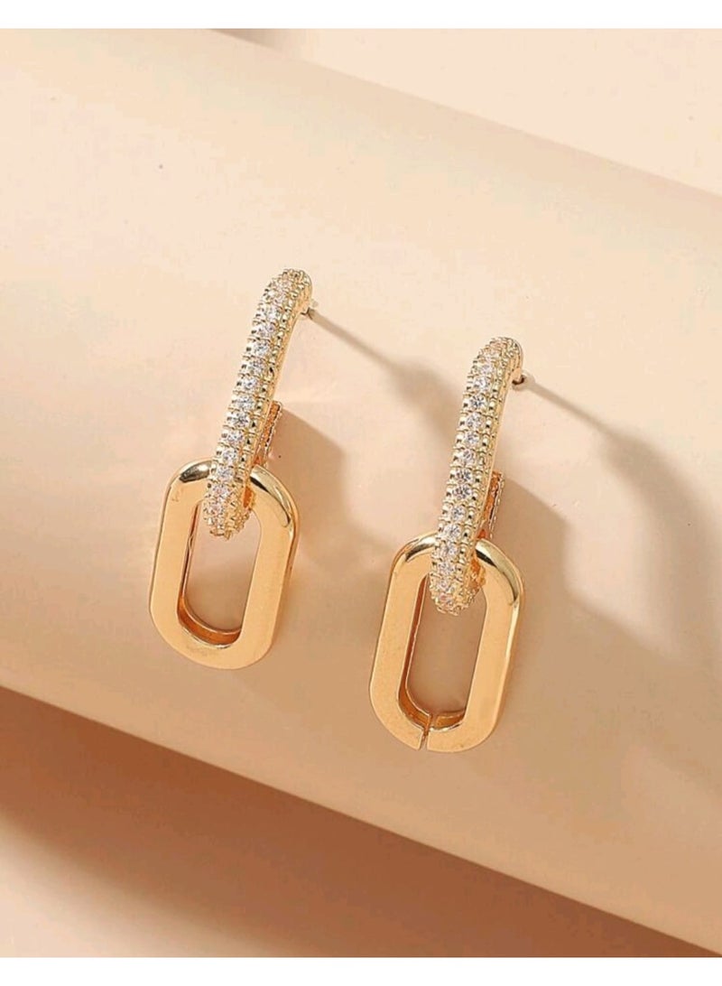 Shein 2pcs Copper Made Double Buckle Earrings With Cubic Zirconia, Suitable For Women's Daily Wear - Image 4
